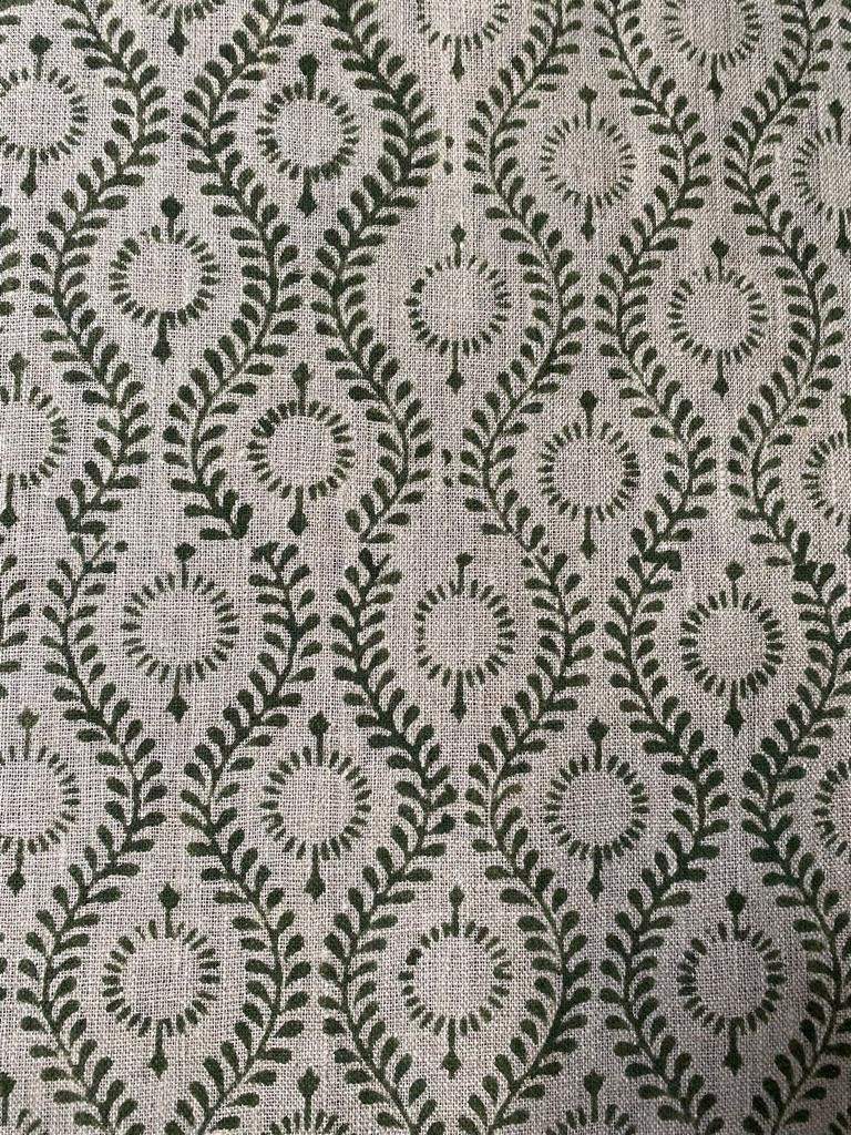 Sahara Motif Handloom Linen Fabric Linen Fabric Flower Olive Green Colour Upholstery Fabric, Pillow Cover ,Thick Linen Fabric - Maple Village Lane