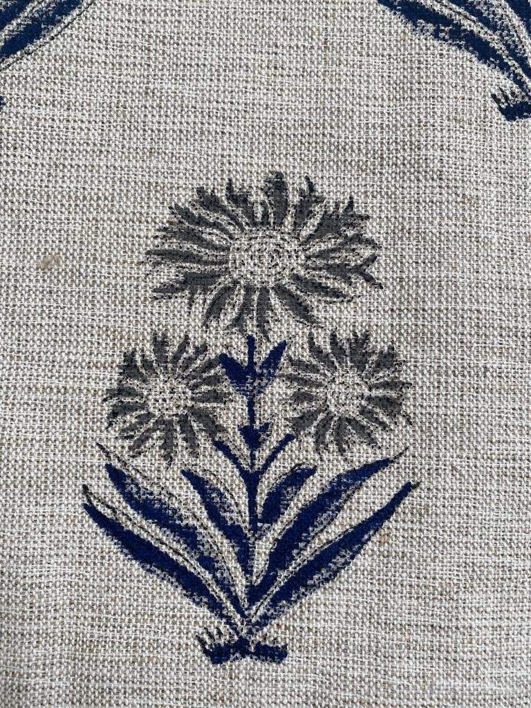 Gerbera Flower Handloom Linen Fabric Linen Fabric Flower Black Color Upholstery Fabric, Pillow Cover ,Thick Linen Fabric Natural Color, - Maple Village Lane