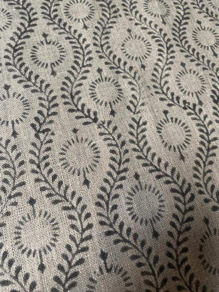 Sahara Motif Handloom Linen Fabric Linen Fabric Flower Gray Colour Upholstery Fabric, Pillow Cover ,Thick Linen Fabric, Home decor Fabric, - Maple Village Lane