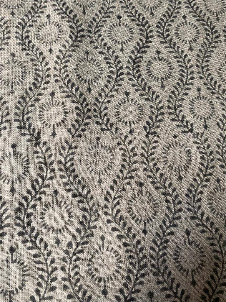 Sahara Motif Handloom Linen Fabric Linen Fabric Flower Gray Colour Upholstery Fabric, Pillow Cover ,Thick Linen Fabric, Home decor Fabric, - Maple Village Lane