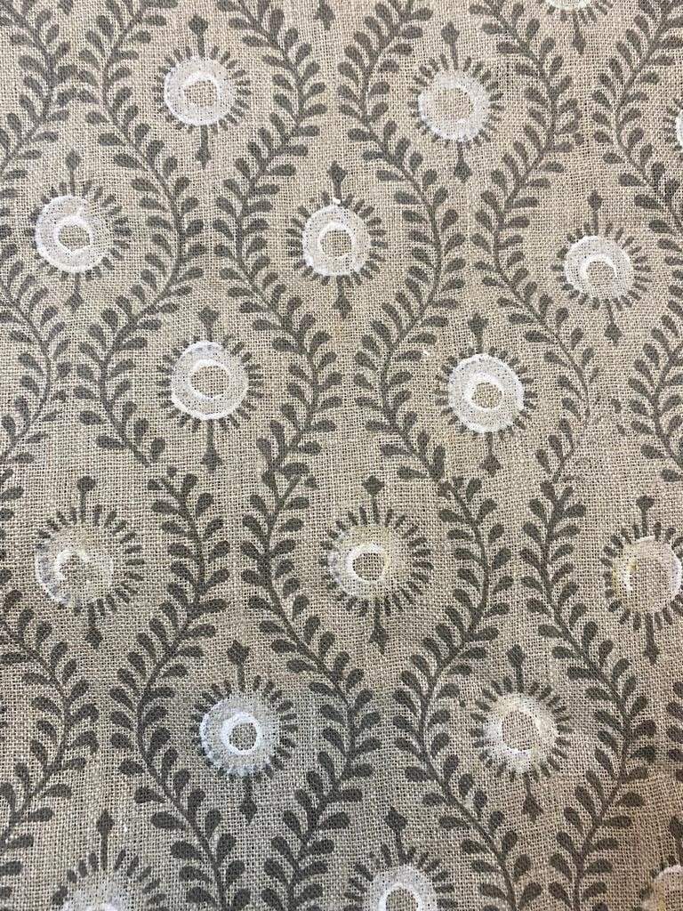 Sahara Motif Handloom Linen Fabric Linen Fabric Flower Gray With White Colour Upholstery Fabric, Pillow Cover ,Thick Linen Fabric, Home Use - Maple Village Lane