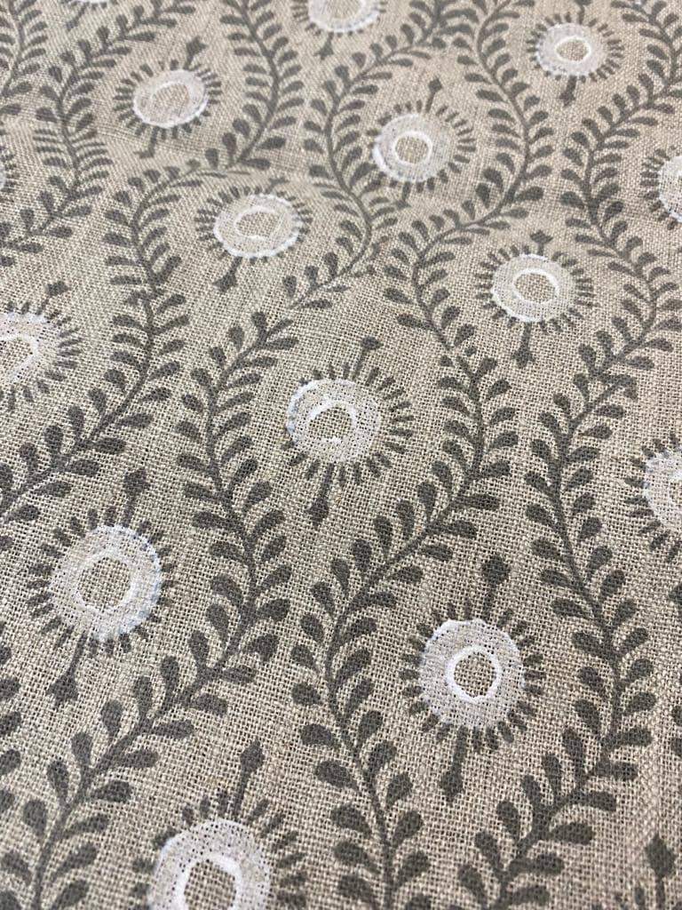 Sahara Motif Handloom Linen Fabric Linen Fabric Flower Gray With White Colour Upholstery Fabric, Pillow Cover ,Thick Linen Fabric, Home Use - Maple Village Lane