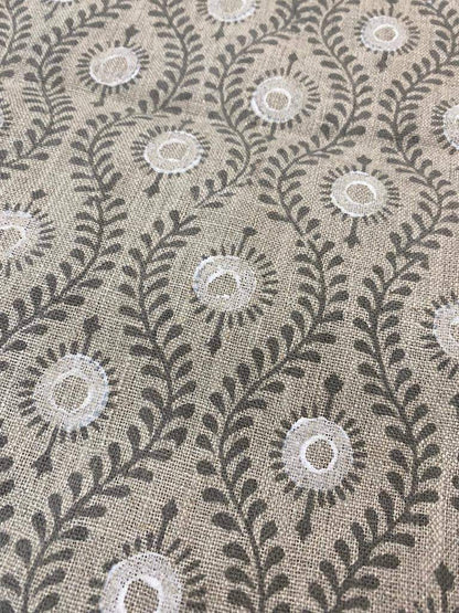 Sahara Motif Handloom Linen Fabric Linen Fabric Flower Gray With White Colour Upholstery Fabric, Pillow Cover ,Thick Linen Fabric, Home Use - Maple Village Lane