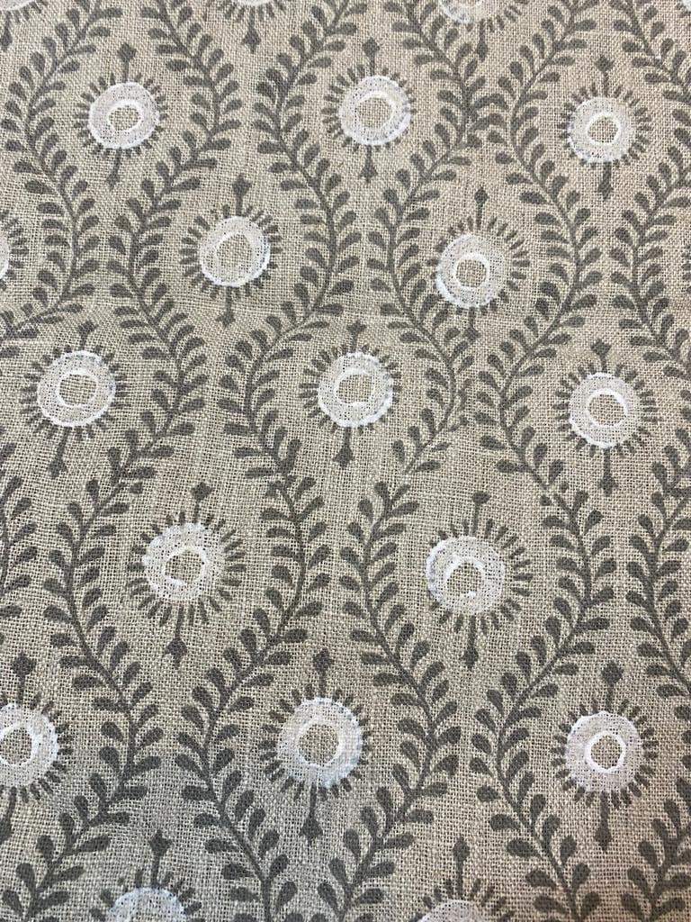 Sahara Motif Handloom Linen Fabric Linen Fabric Flower Gray With White Colour Upholstery Fabric, Pillow Cover ,Thick Linen Fabric, Home Use - Maple Village Lane