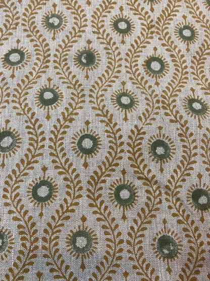 Sahara Motif Handloom Linen Fabric Linen Fabric Flower Mustrad With Olive Green Colour Upholstery Fabric, Pillow Cover ,Thick Linen Fabric - Maple Village Lane