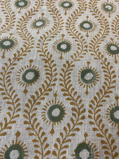 Sahara Motif Handloom Linen Fabric Linen Fabric Flower Mustrad With Olive Green Colour Upholstery Fabric, Pillow Cover ,Thick Linen Fabric - Maple Village Lane