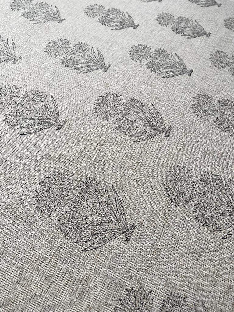 Gerbera Flower Heavy linen fabric designer Indian hand block print heavy fabric pillowcases thick linen upholstery block printing art table - Maple Village Lane