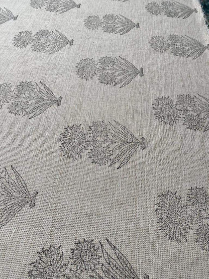 Gerbera Flower Heavy linen fabric designer Indian hand block print heavy fabric pillowcases thick linen upholstery block printing art table - Maple Village Lane