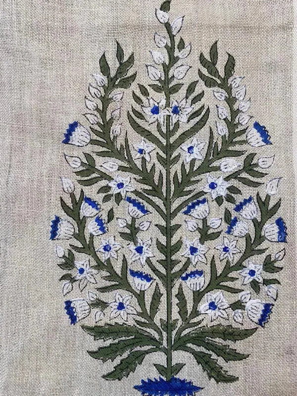 Duplicate Hugh Hand Block Print Designer Linen Fabric for Upholstery