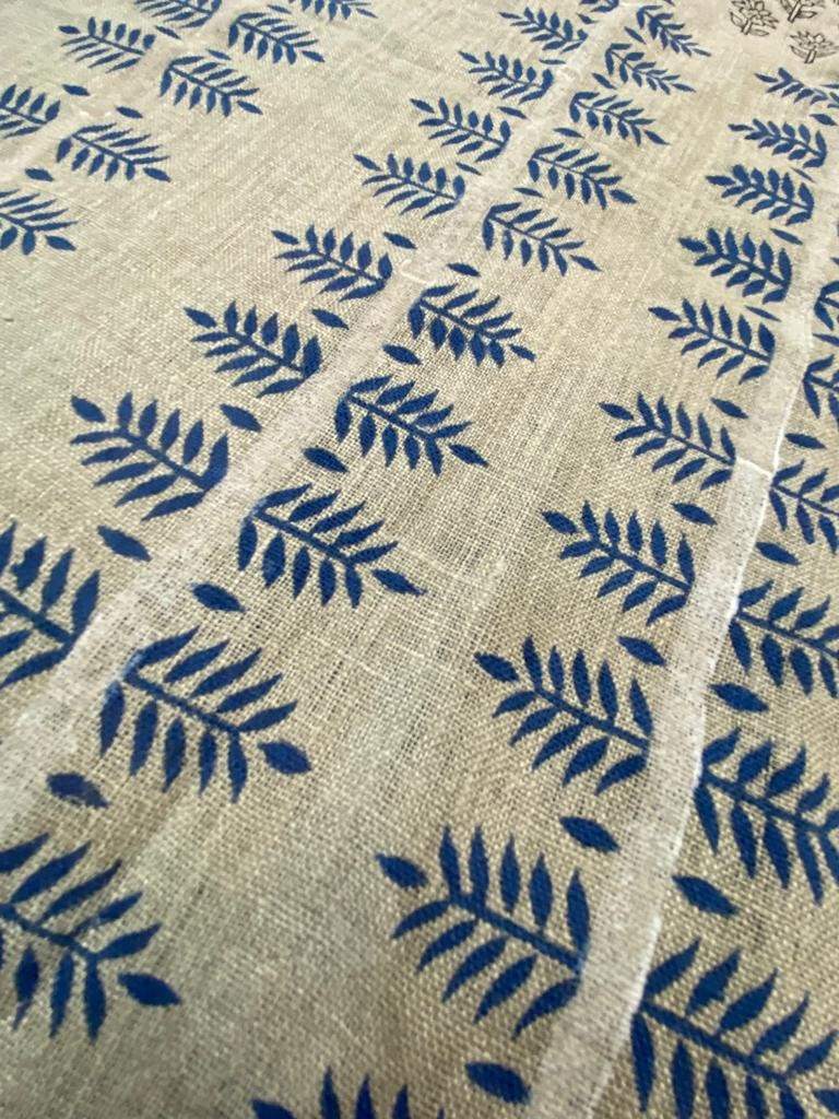 Linen Fabric Indian Linen Fabric Indigo With White Line colour Block Printing Fabric Designer Floral Printing on Fabric, home decor Fabric - Maple Village Lane