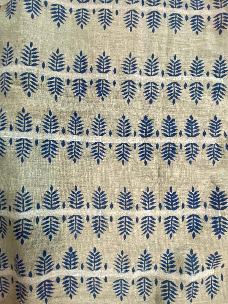 Linen Fabric Indian Linen Fabric Indigo With White Line colour Block Printing Fabric Designer Floral Printing on Fabric, home decor Fabric - Maple Village Lane