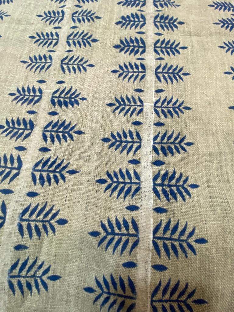 Linen Fabric Indian Linen Fabric Indigo With White Line colour Block Printing Fabric Designer Floral Printing on Fabric, home decor Fabric - Maple Village Lane