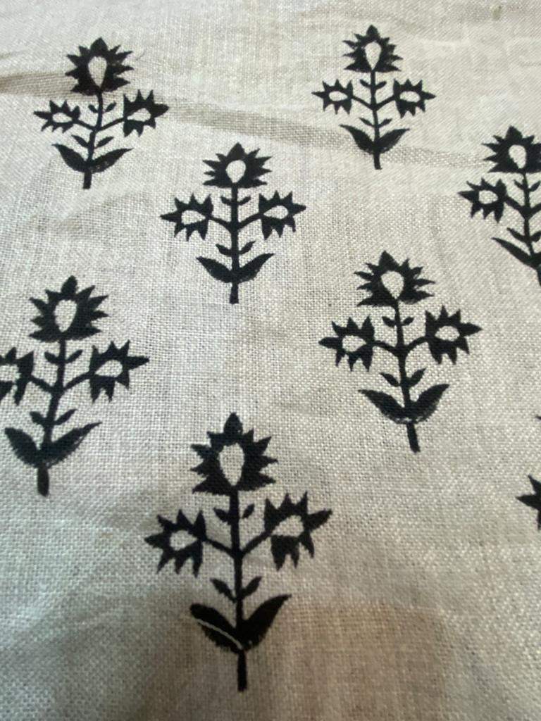 Block Print Fabric, Floral Print Linen, By the yards, Pillow Cover Fabric, For Table Cloth, Hand Woven Thick Linen Fabric For Upholstery - Maple Village Lane