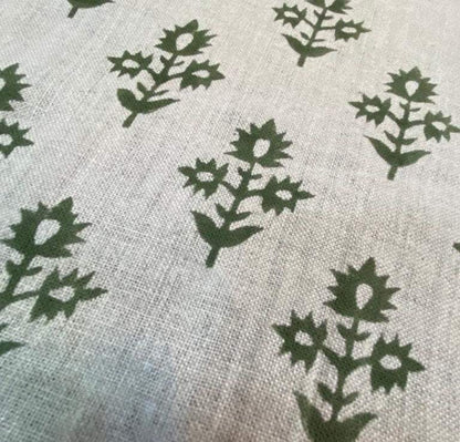 Block Print Fabric, Floral Print Linen, By the yards, Pillow Cover Fabric, For Table Cloth, Hand Woven Thick Linen Fabric For Upholstery - Maple Village Lane