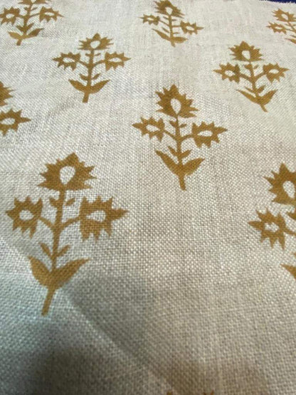 Block Print Fabric, Floral Print Linen, By the yards, Pillow Cover Fabric, For Table Cloth, Hand Woven Thick Linen Fabric For Upholstery - Maple Village Lane