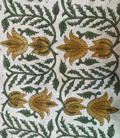 Block Print Fabric, Floral Print Linen, By the yards, Pillow Cover Fabric, For Table Cloth, Hand Woven Thick Linen Fabric For Upholstery - Maple Village Lane