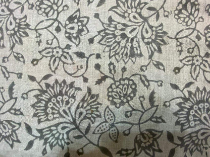 Block Print Fabric, Floral Print Linen, By the yards, Pillow Cover Fabric, For Table Cloth, Hand Woven Thick Linen Fabric For Upholstery - Maple Village Lane