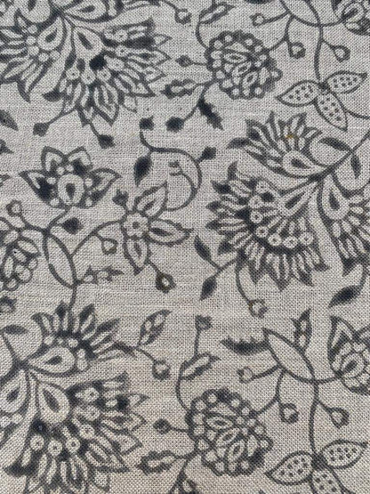 Block Print Fabric, Floral Print Linen, By the yards, Pillow Cover Fabric, For Table Cloth, Hand Woven Thick Linen Fabric For Upholstery - Maple Village Lane