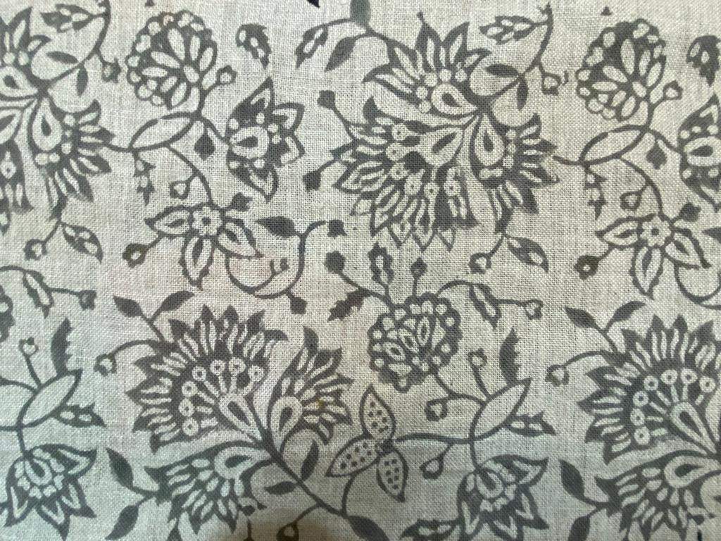 Block Print Fabric, Floral Print Linen, By the yards, Pillow Cover Fabric, For Table Cloth, Hand Woven Thick Linen Fabric For Upholstery - Maple Village Lane