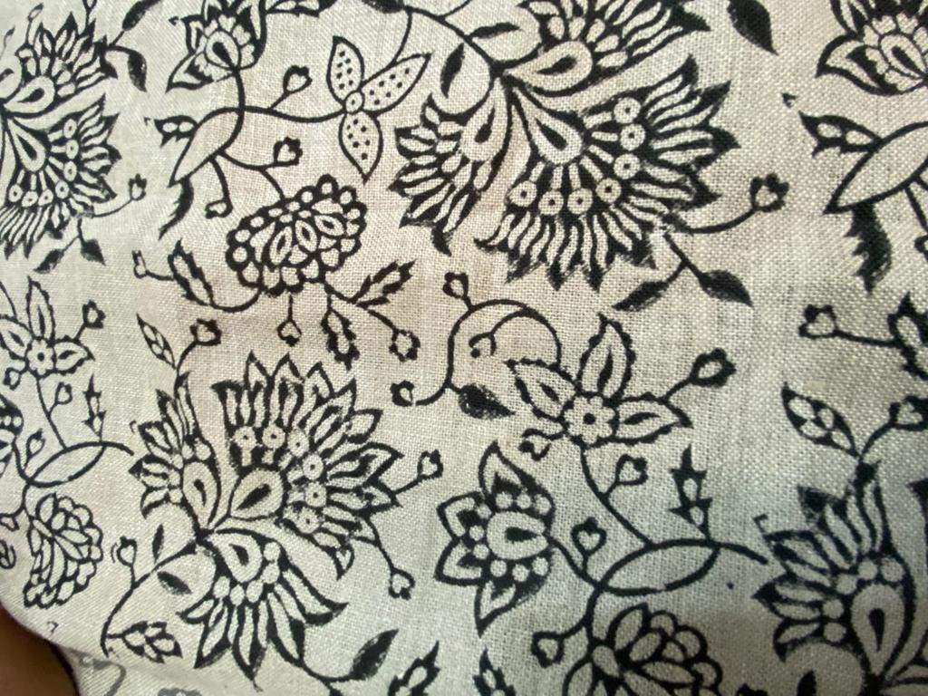 Block Print Fabric, Floral Print Linen, By the yards, Pillow Cover Fabric, For Table Cloth, Hand Woven Thick Linen Fabric For Upholstery - Maple Village Lane