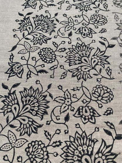 Block Print Fabric, Floral Print Linen, By the yards, Pillow Cover Fabric, For Table Cloth, Hand Woven Thick Linen Fabric For Upholstery - Maple Village Lane