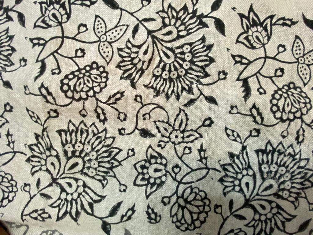 Block Print Fabric, Floral Print Linen, By the yards, Pillow Cover Fabric, For Table Cloth, Hand Woven Thick Linen Fabric For Upholstery - Maple Village Lane