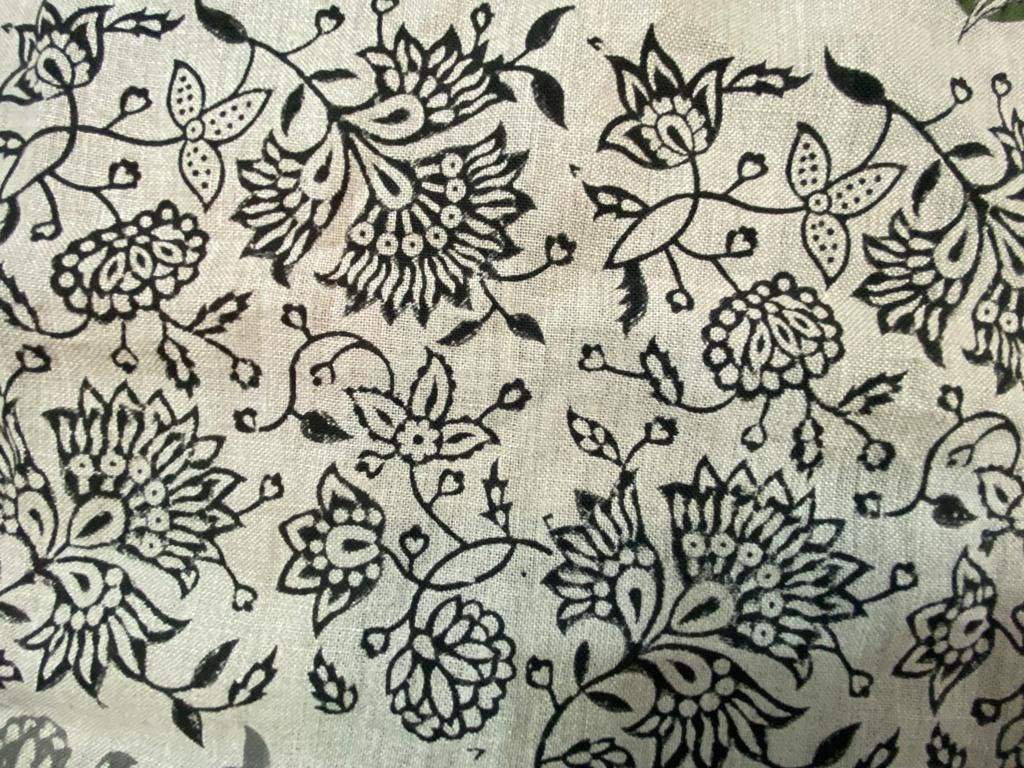 Block Print Fabric, Floral Print Linen, By the yards, Pillow Cover Fabric, For Table Cloth, Hand Woven Thick Linen Fabric For Upholstery - Maple Village Lane