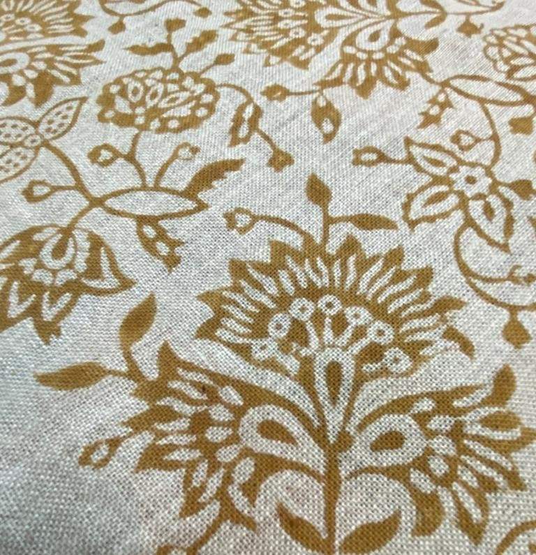 Block Print Fabric, Floral Print Linen, By the yards, Pillow Cover Fabric, For Table Cloth, Hand Woven Thick Linen Fabric For Upholstery - Maple Village Lane