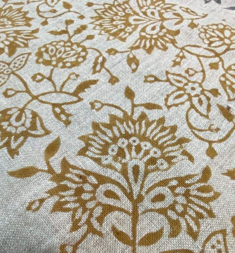 Block Print Fabric, Floral Print Linen, By the yards, Pillow Cover Fabric, For Table Cloth, Hand Woven Thick Linen Fabric For Upholstery - Maple Village Lane