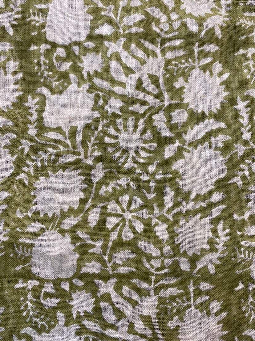 Block Print Fabric, Floral Print Linen, By the yards, Pillow Cover Fabric, For Table Cloth, Hand Woven Thick Linen Fabric For Upholstery - Maple Village Lane