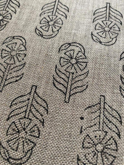 Block Print Fabric, Floral Print Linen, By the yards, Pillow Cover Fabric, For Table Cloth, Hand Woven Thick Linen Fabric For Upholstery - Maple Village Lane