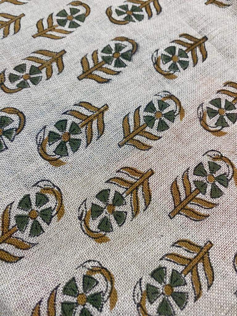 Block Print Fabric, Floral Print Linen, By the yards, Pillow Cover Fabric, For Table Cloth, Hand Woven Thick Linen Fabric For Upholstery - Maple Village Lane