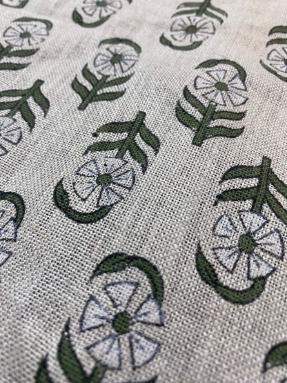 Block Print Fabric, Floral Print Linen, By the yards, Pillow Cover Fabric, For Table Cloth, Hand Woven Thick Linen Fabric For Upholstery - Maple Village Lane