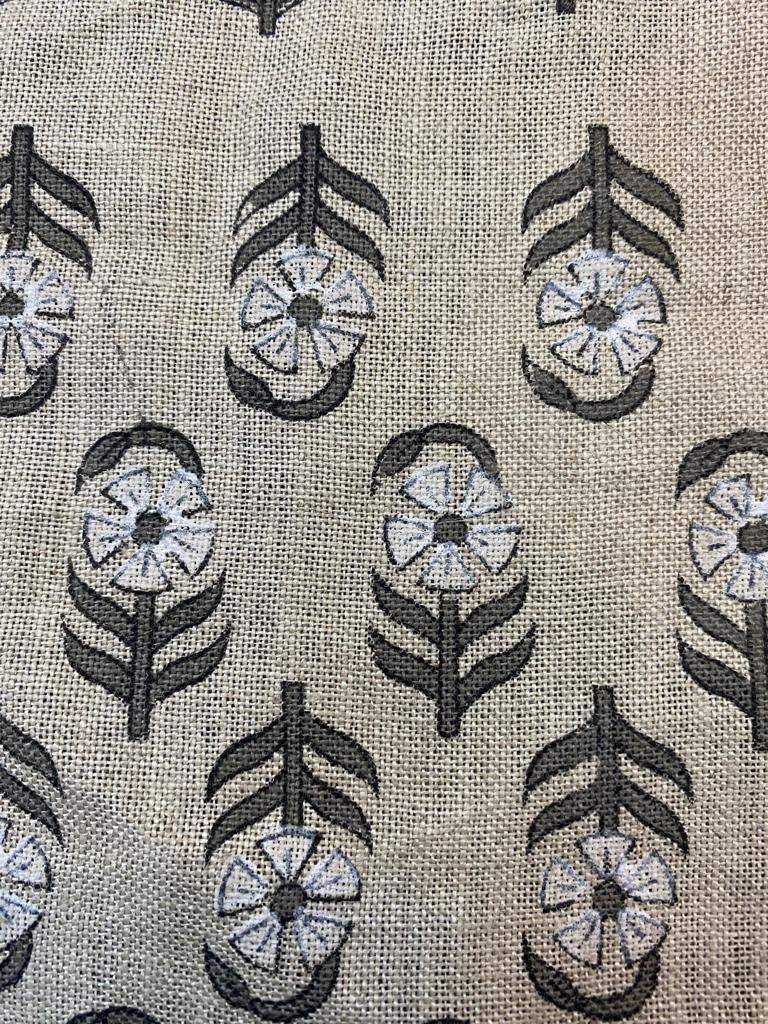 Block Print Fabric, Floral Print Linen, By the yards, Pillow Cover Fabric, For Table Cloth, Hand Woven Thick Linen Fabric For Upholstery - Maple Village Lane