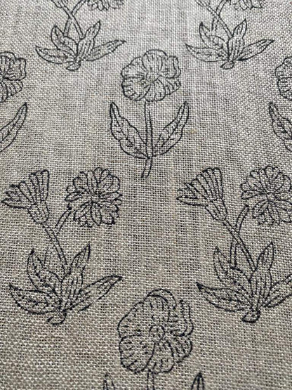 Block Print Fabric, Floral Print Linen, By the yards, Pillow Cover Fabric, For Table Cloth, Hand Woven Thick Linen Fabric For Upholstery - Maple Village Lane