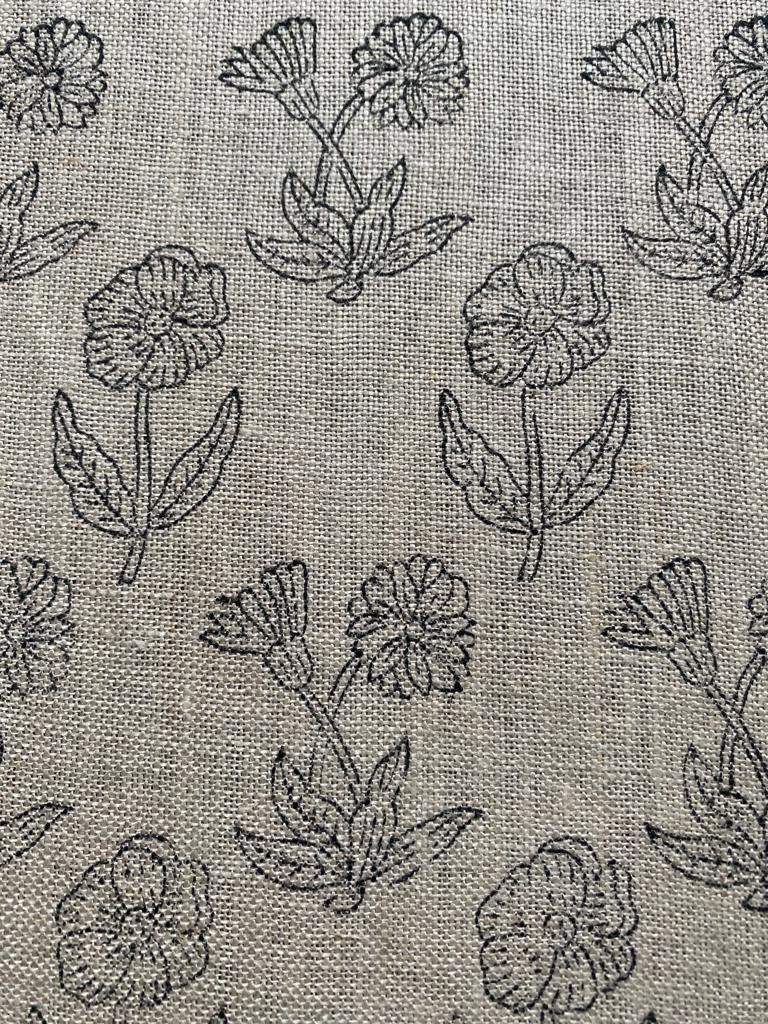 Block Print Fabric, Floral Print Linen, By the yards, Pillow Cover Fabric, For Table Cloth, Hand Woven Thick Linen Fabric For Upholstery - Maple Village Lane