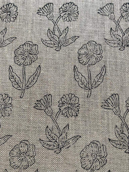 Block Print Fabric, Floral Print Linen, By the yards, Pillow Cover Fabric, For Table Cloth, Hand Woven Thick Linen Fabric For Upholstery - Maple Village Lane