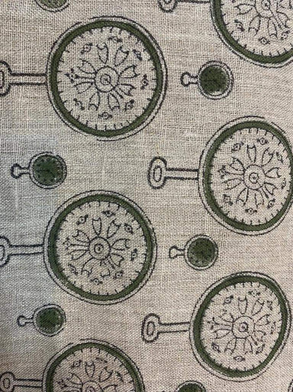 Clock Print linen fabric designer Indian hand block print heavy fabric pillowcases thick linen upholstery block printing art table cover - Maple Village Lane