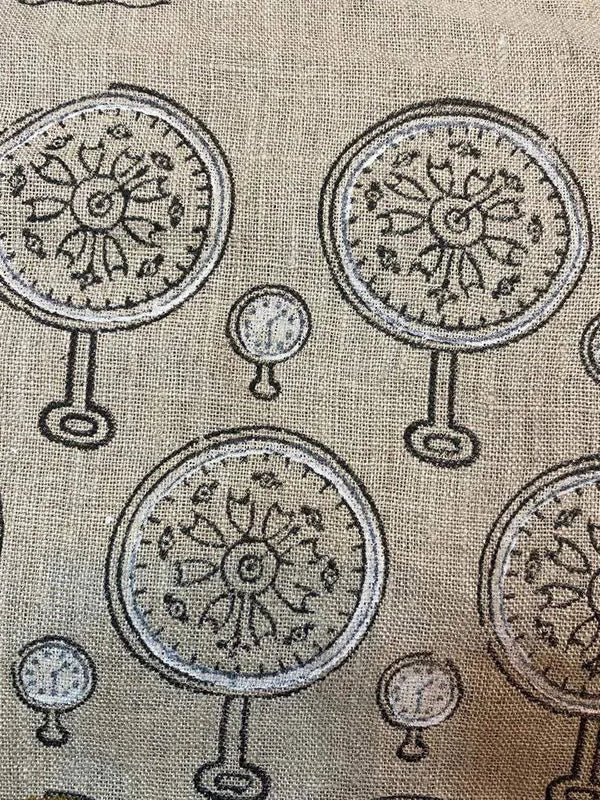 Clock Print Upholstery Designer Linen Fabric