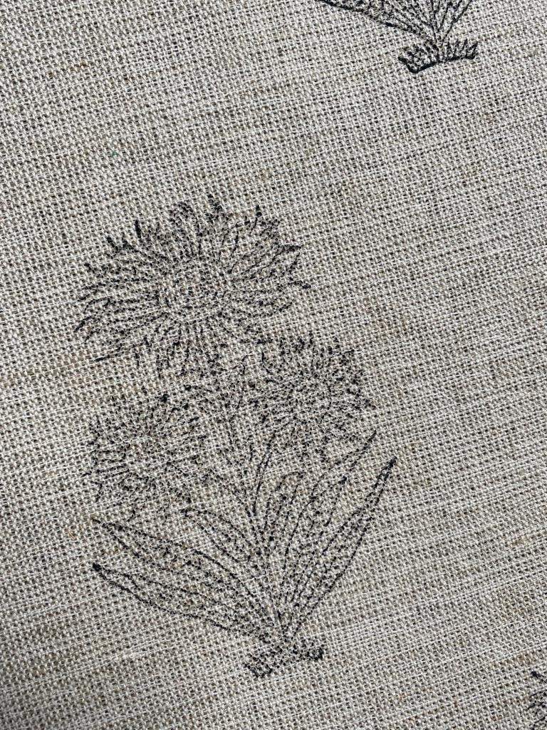 Gerbera Flower Heavy linen fabric designer Indian hand block print heavy fabric pillowcases thick linen upholstery block printing art table - Maple Village Lane