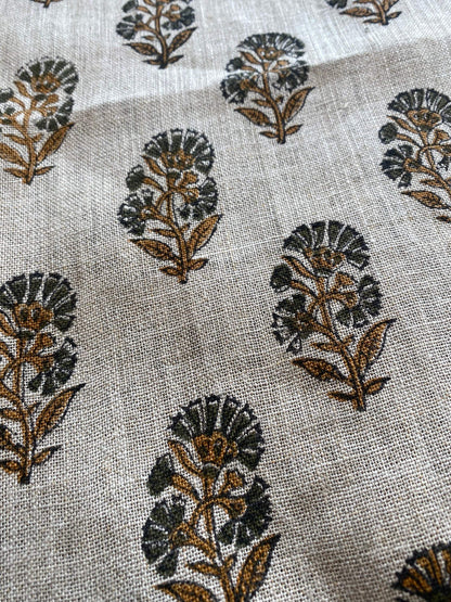 58" inches Wide Block Print Handloom Linen Fabric Upholstery Fabric, Pillow Cover Fabric, Curtains ,Craft Use Fabric, Home Decor fabric,