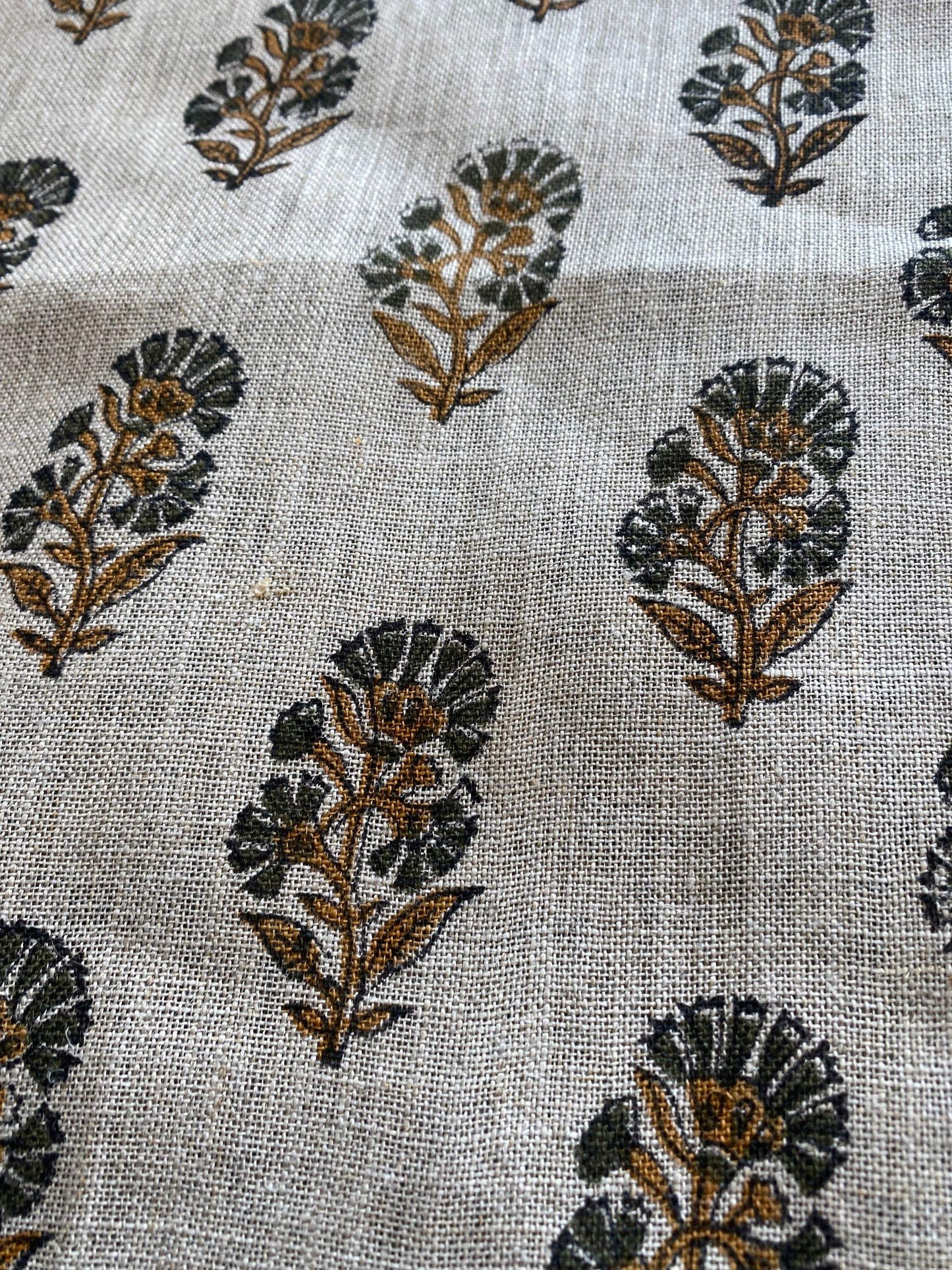 58" inches Wide Block Print Handloom Linen Fabric Upholstery Fabric, Pillow Cover Fabric, Curtains ,Craft Use Fabric, Home Decor fabric,