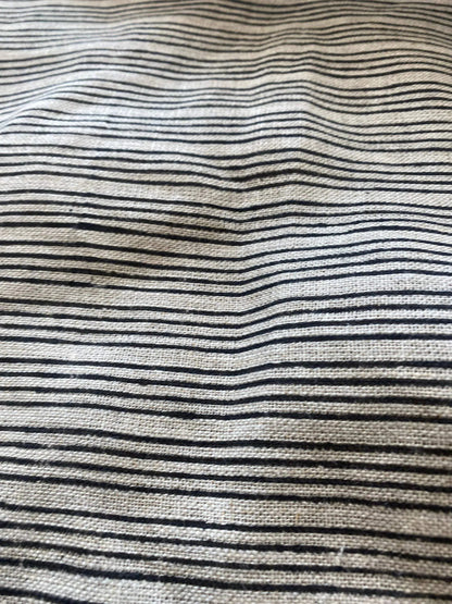 Natural Block Multistriped Heavy Linen Fabric for Upholstery