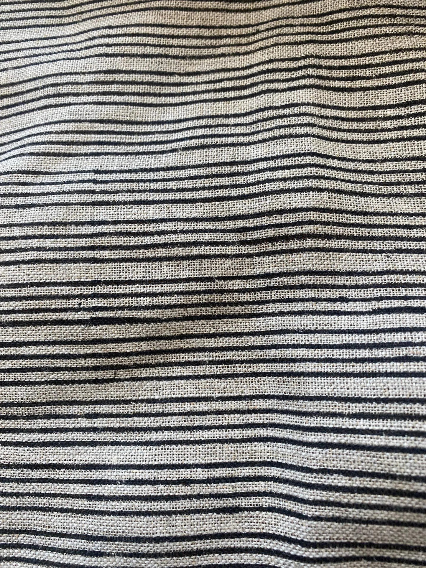 Natural Block Multistriped Heavy Linen Fabric for Upholstery