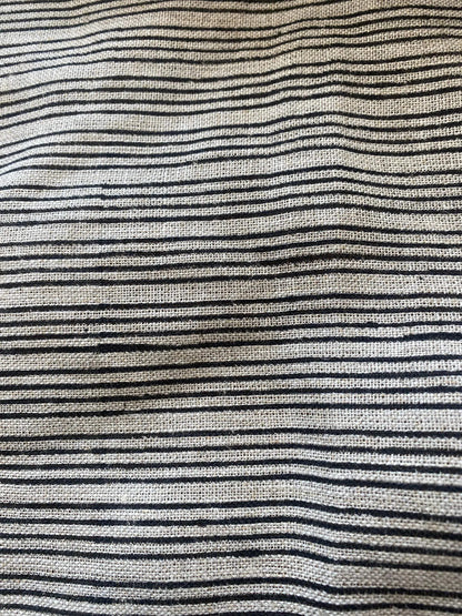 Natural Block Multistriped Heavy Linen Fabric for Upholstery