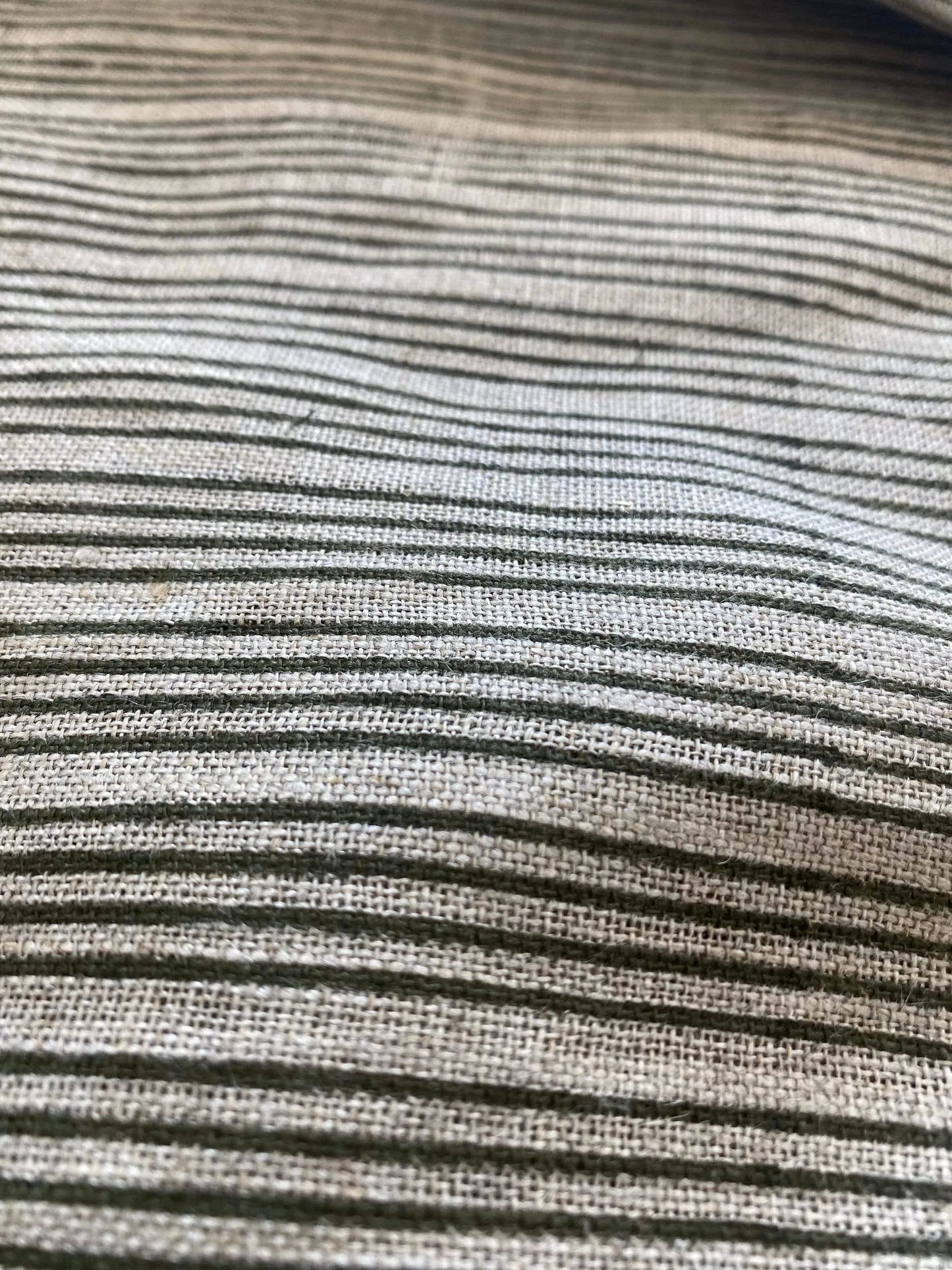 Natural Block Multistriped Heavy Linen Fabric for Upholstery