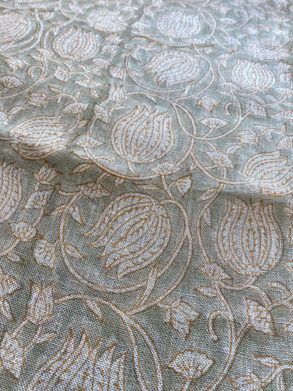 58" inches Indian Hand Block Print Fabric, Indian Linen Fabric, Block Print Fabric, Designer Floral Printing Fabric, Upholstery fabric,