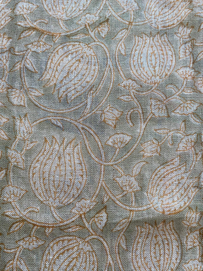 58" inches Indian Hand Block Print Fabric, Indian Linen Fabric, Block Print Fabric, Designer Floral Printing Fabric, Upholstery fabric,