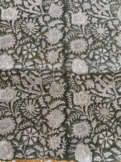 58" inches Indian Hand Block Print Fabric, Indian Linen Fabric, Block Print Fabric, Designer Floral Printing Fabric, Upholstery fabric,