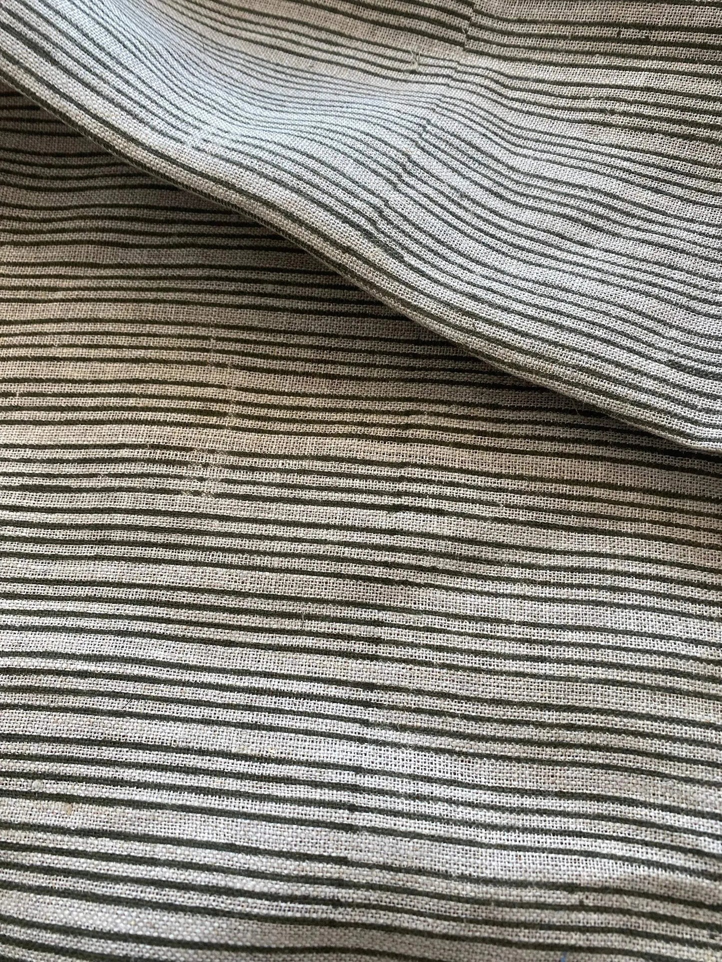 Natural Block Multistriped Heavy Linen Fabric for Upholstery